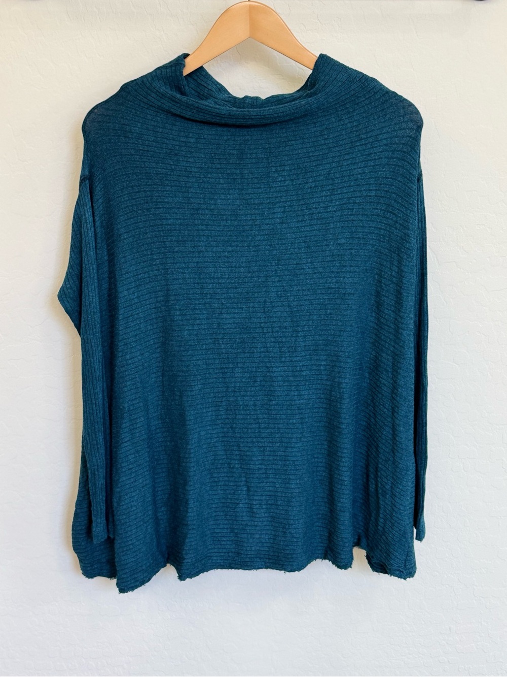 We The Free Free People Lover Split Back Cowl Neck Ribbed Thermal Top Sz M Teal